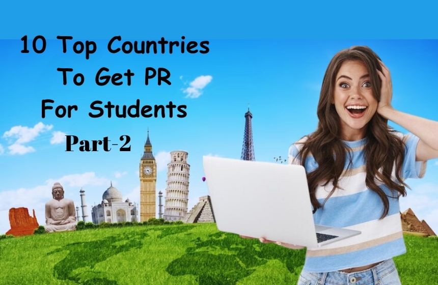 excited girl holding laptop with background as world monuments
