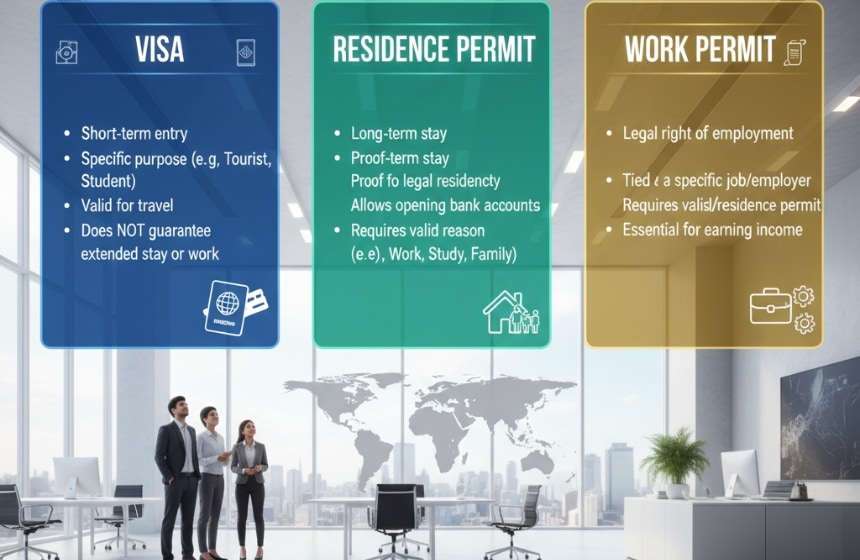 Difference Between a Visa, a Residence Permit, and a Work Permit
